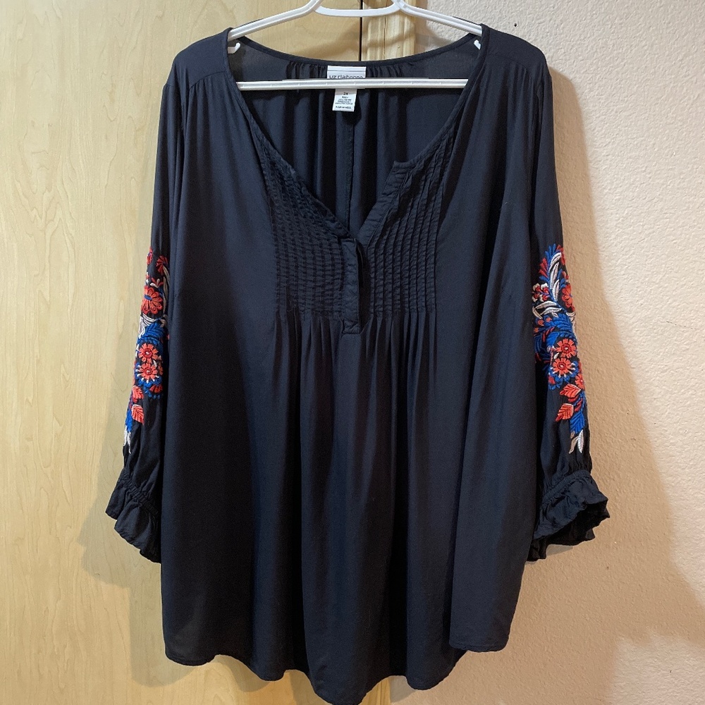 Women 2X Gorgeous Southern Charm Peasant Bohemian Embroidered Blouse- Lightweigh